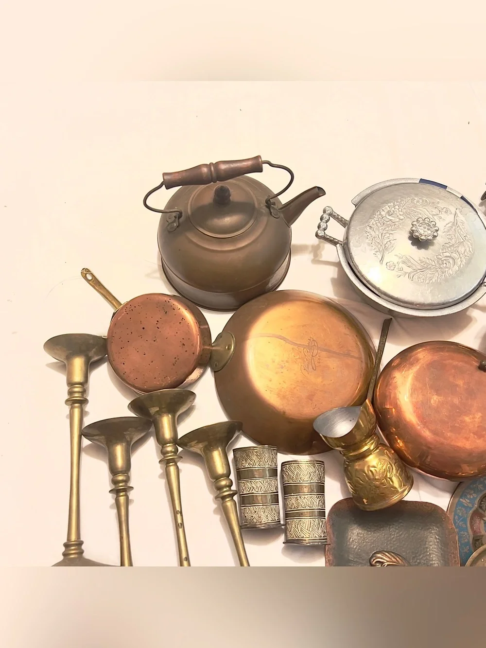 Vintage Antique Mixed Copper and Brass Decorative Kitchenware Set - Copper/Brass